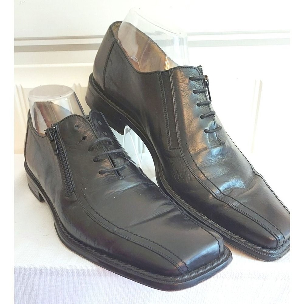 Mezlan Amalfi Men's Oxfords US 10.5M Black Leather Zipper Square Toe Dress Shoes